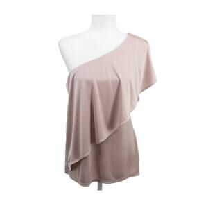 WHBM Medium One Shoulder Draped Blouse Pink Asymmetrical Quiet Luxury Top